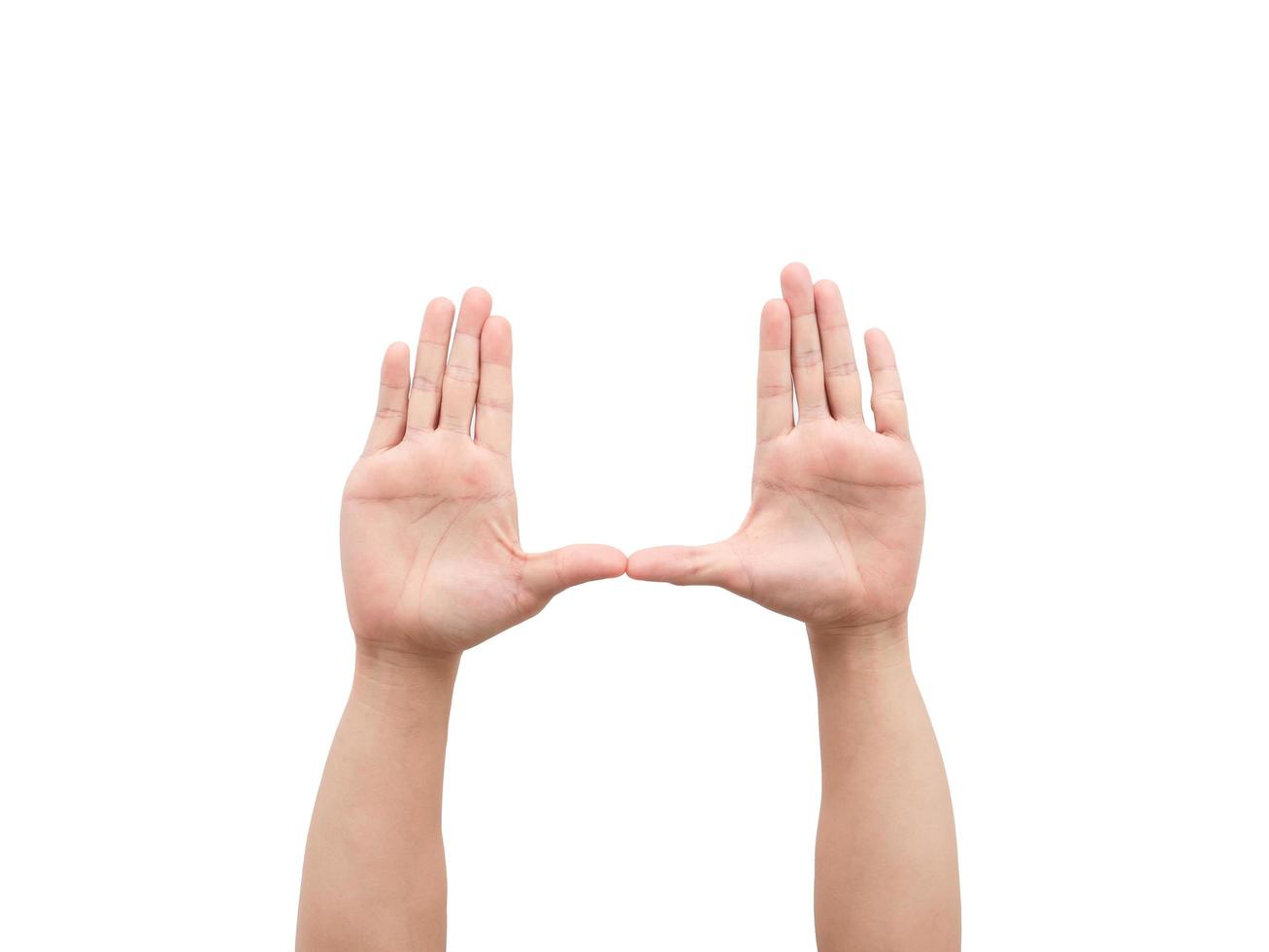 Male hands gesture square white isolated photo