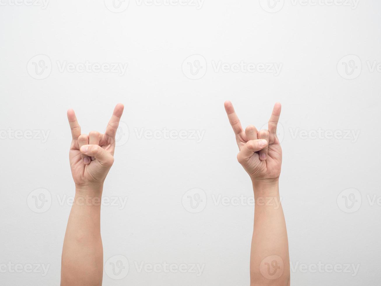 Man hand gesture double finger rock isolated white photo