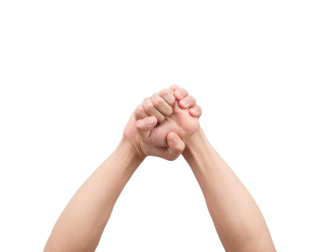 Male hands gesture holding fist white isolated photo