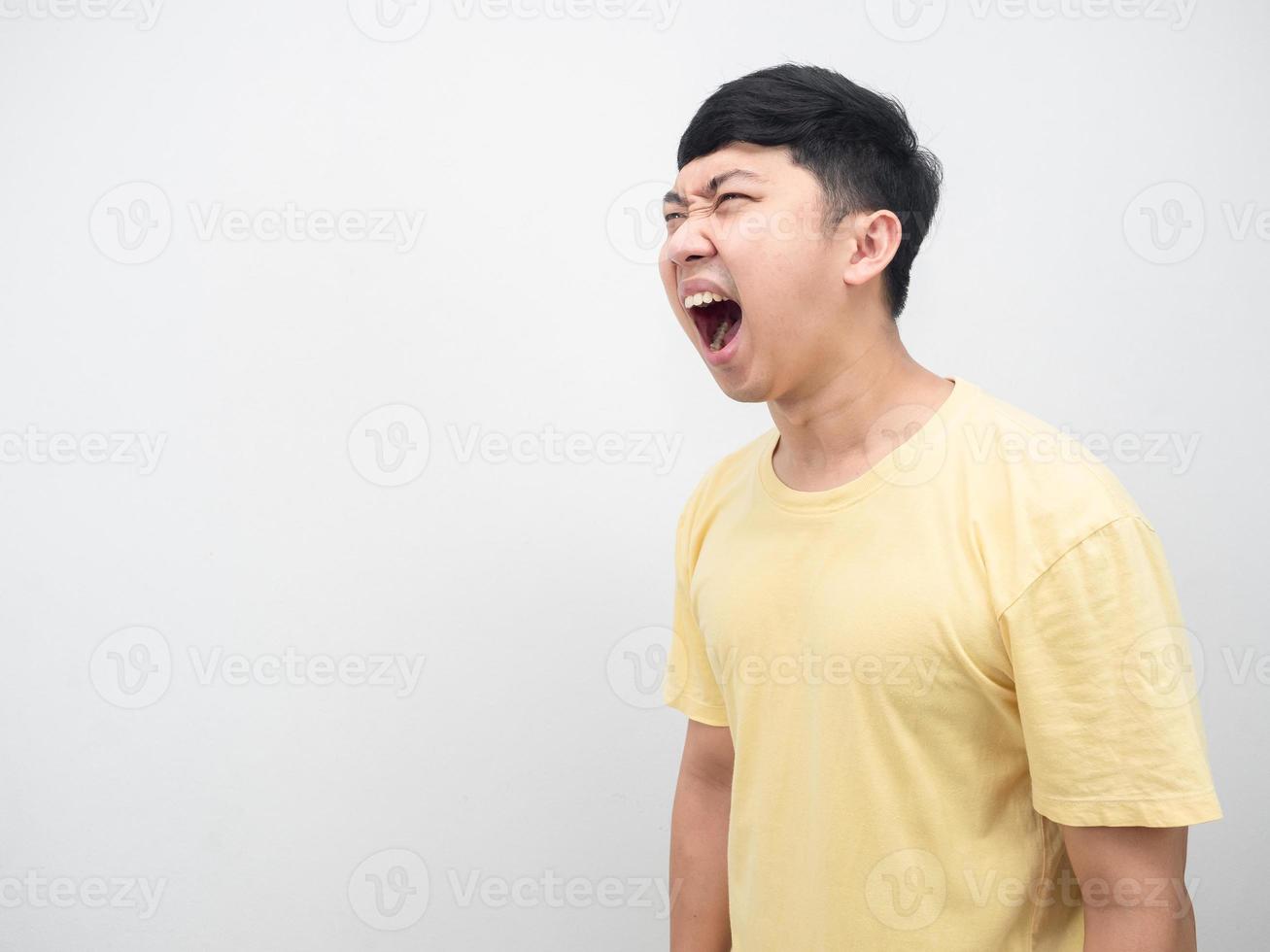 Man gesture shout feeling angry copy space photo
