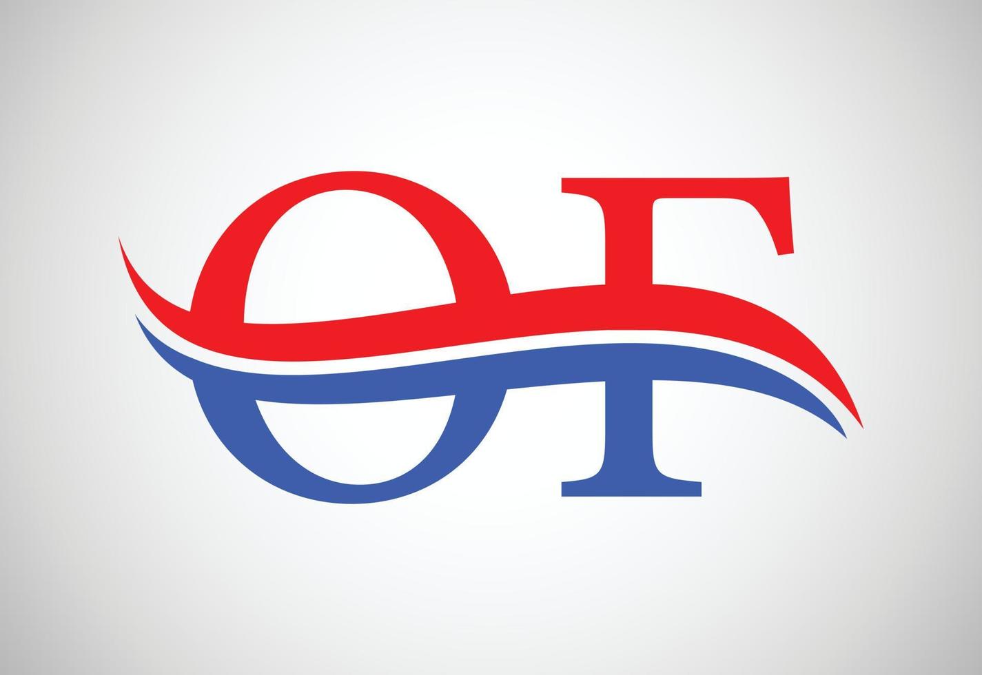 O F letter logo design, with swoosh, Vector design concept