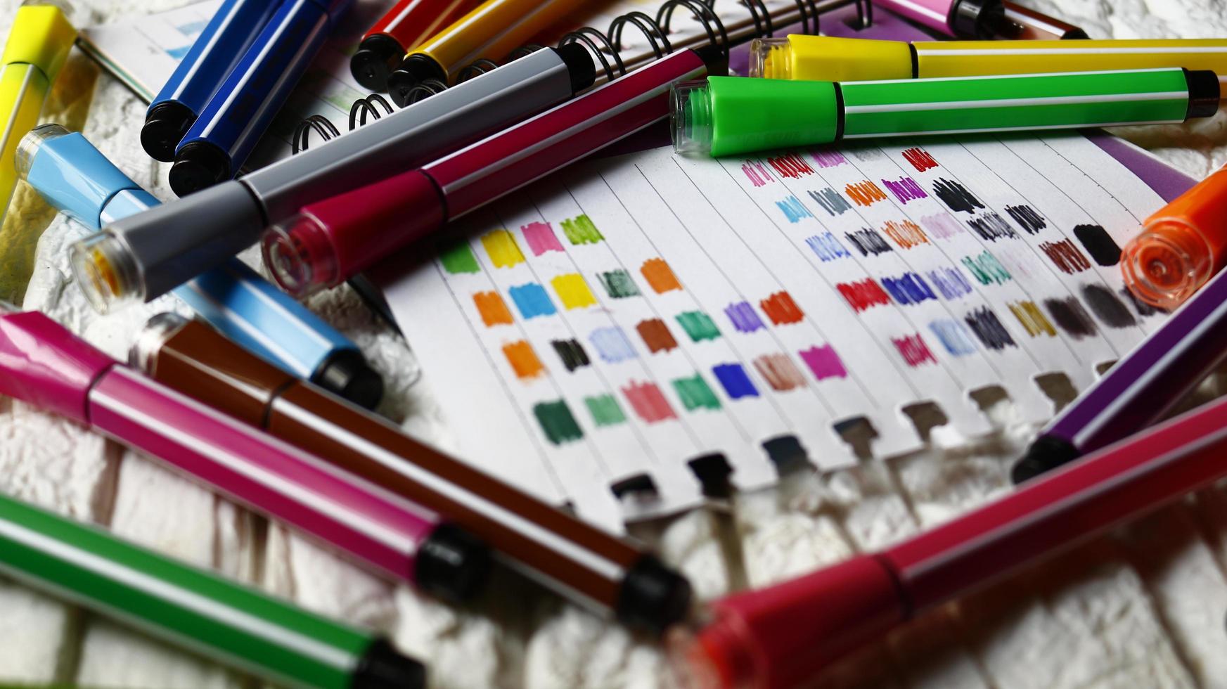 Various Colored Art Supplies Scattered On Table In Karachi Pakistan 2022 photo