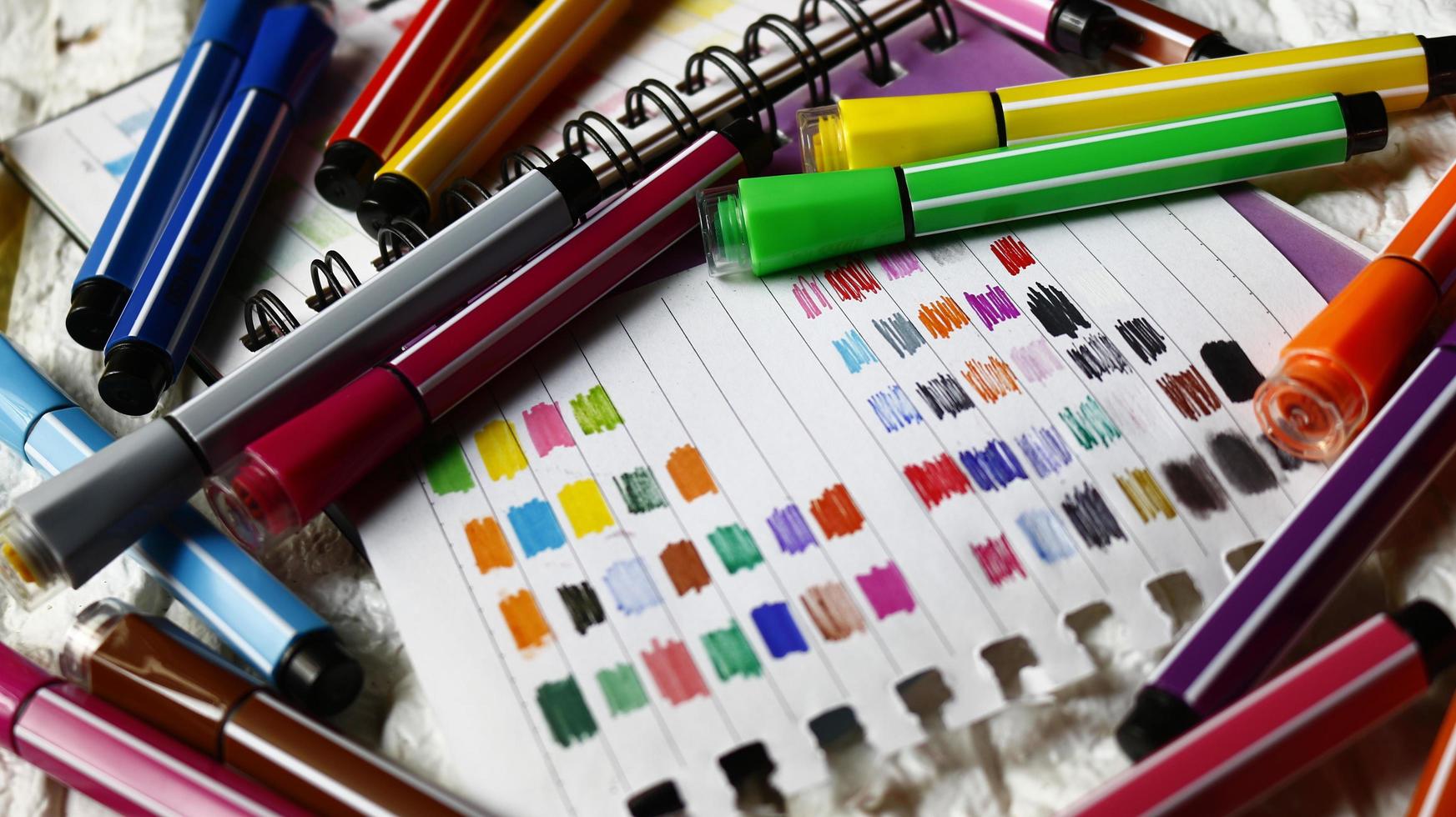 Various Colored Art Supplies Scattered On Table In Karachi Pakistan 2022 photo