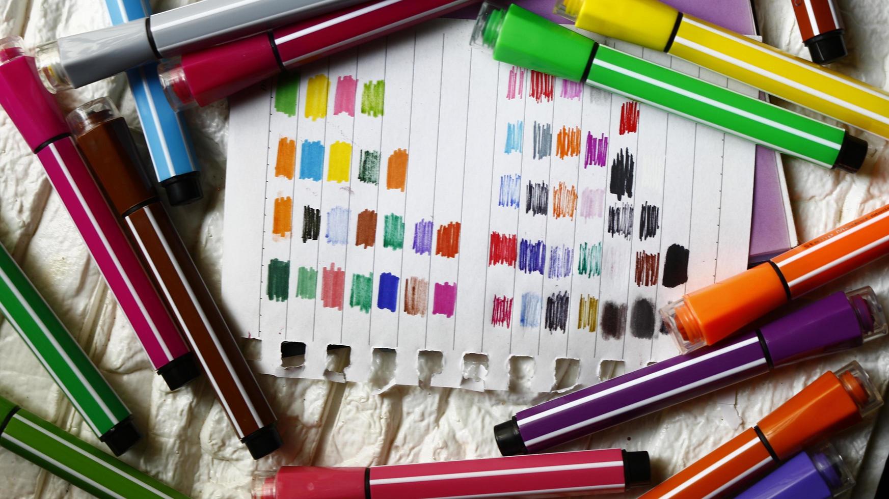 Various Colored Art Supplies Scattered On Table In Karachi Pakistan 2022 photo