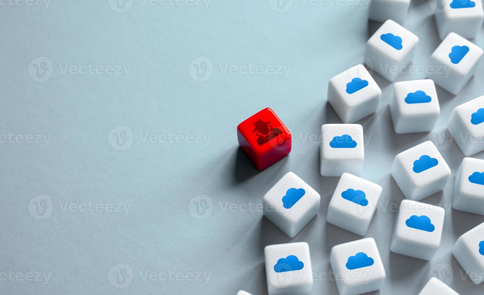 A hacker intrudes into a cloud computing system. The threat of obtaining unauthorized access to databases and personal data. Theft of financial information, security threat. photo