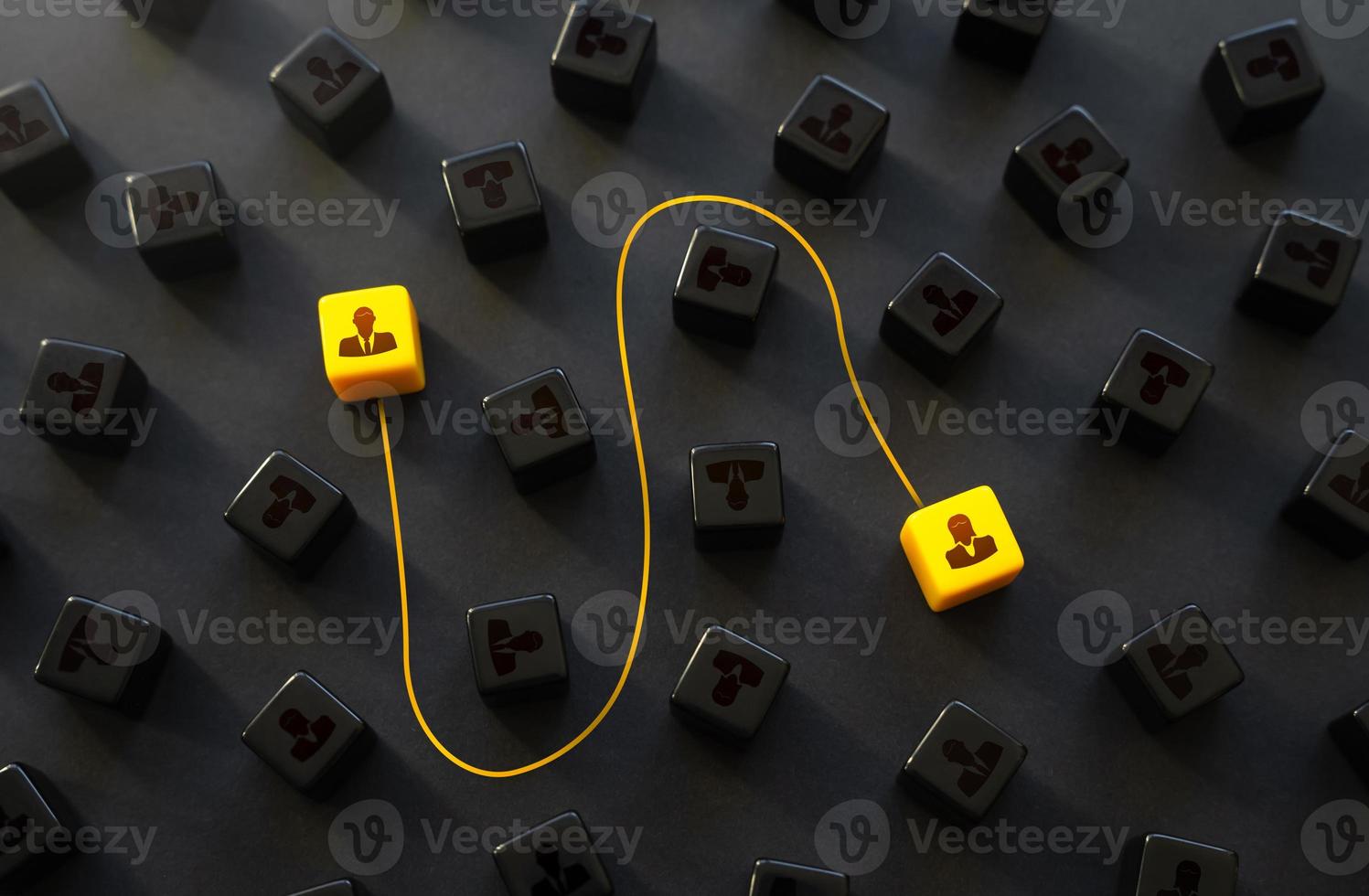 Yellow line connecting people. Partnership, work together. Mutual assistance. Mental connection. Soul mate. Cooperation, corporate relations. Contact the right specialist. Search for new workers photo