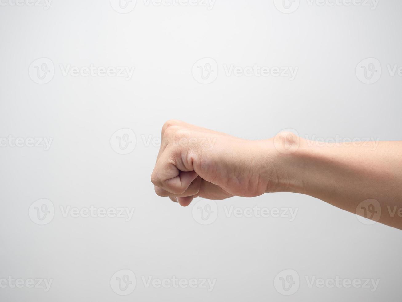 Close up fist of man left side isolated photo