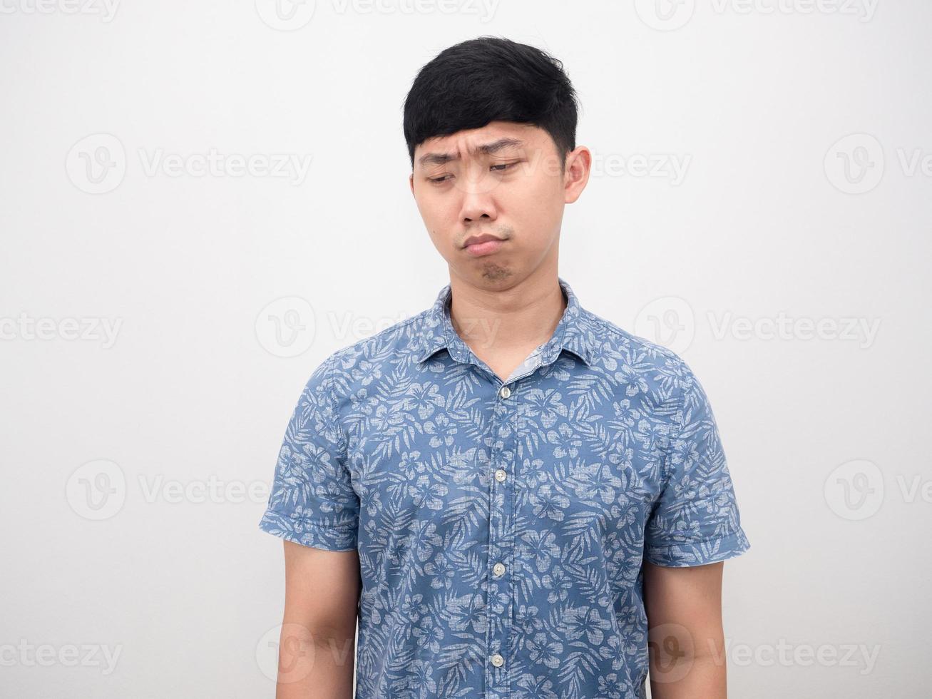 Asian man sad emotion looking down portrait photo