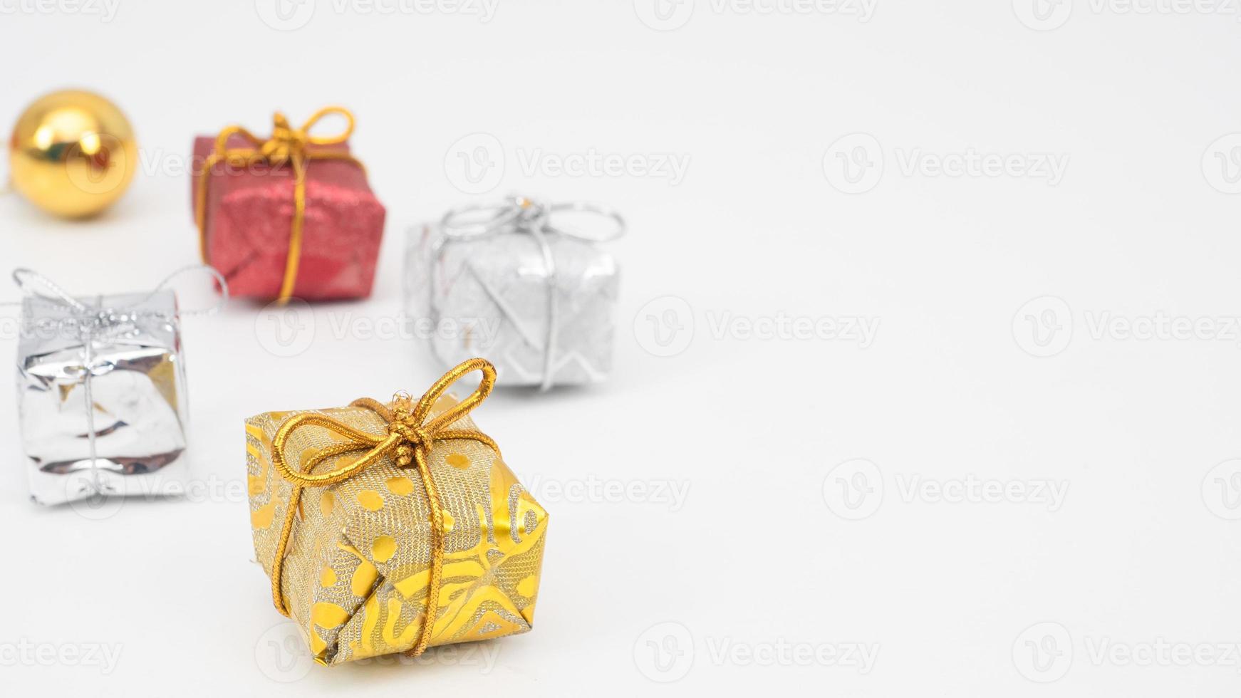 Close up gift box on white background copy space photo