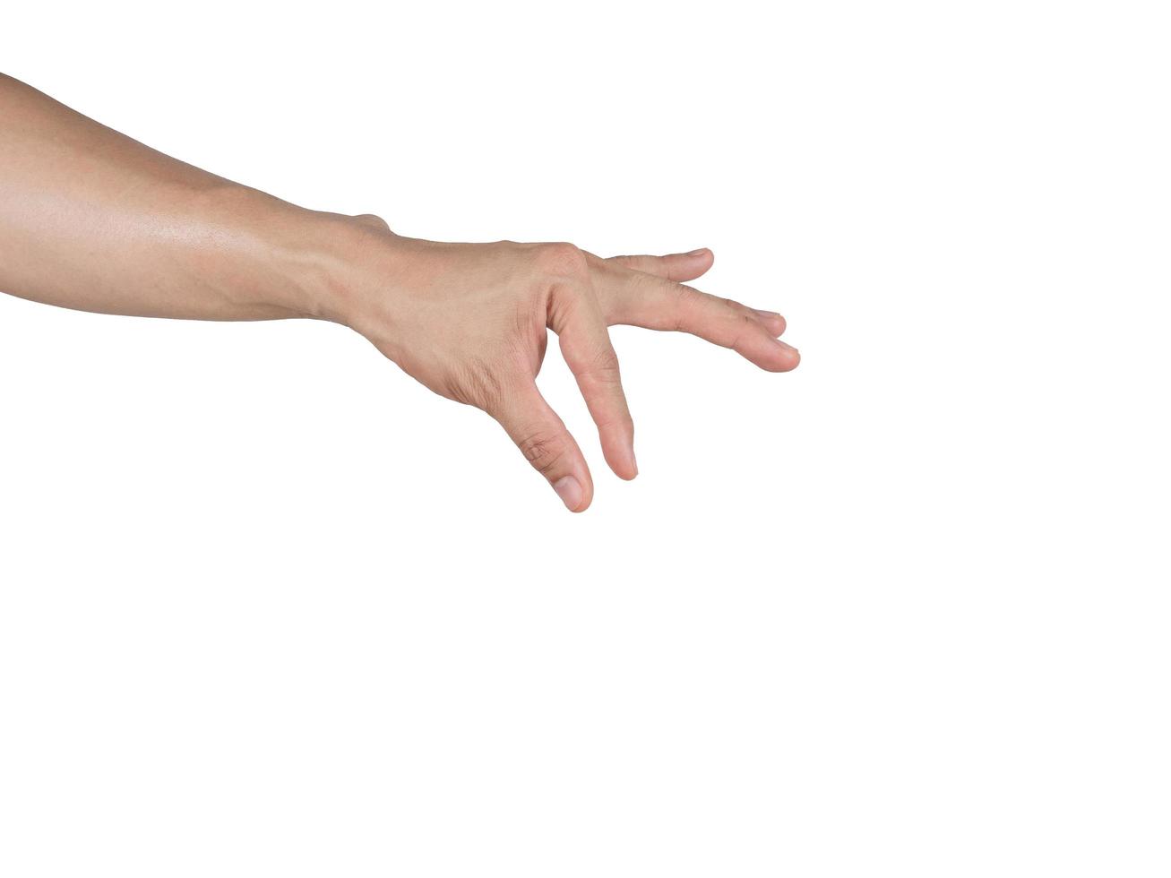 Hand catch item by finger on white isolated background photo