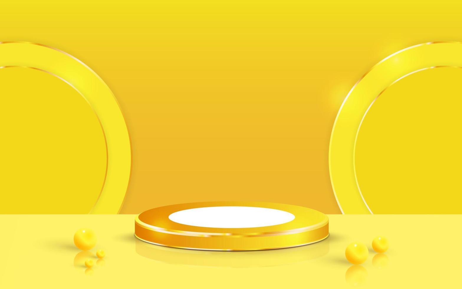 Realistic Golden Yellow Podium, Stage Showcase, Product Display Mockup. vector