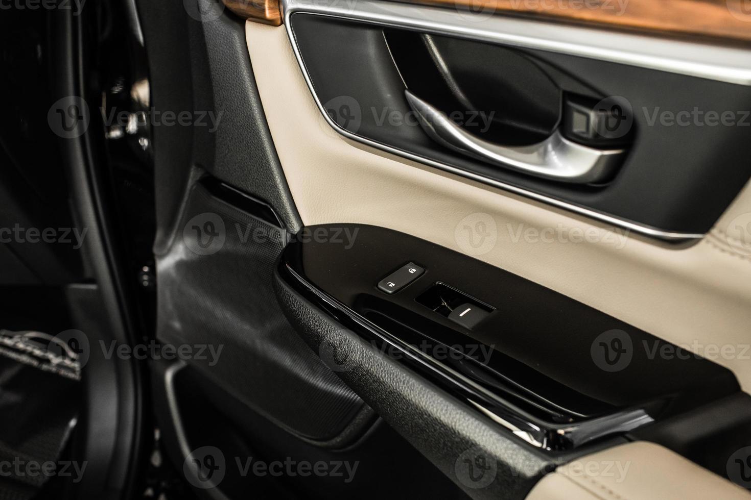 details of stylish car interior, leather interior photo