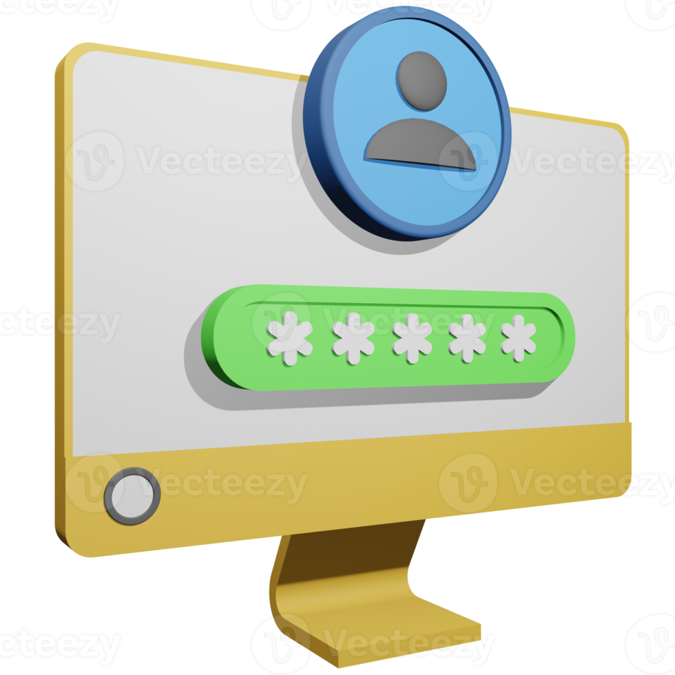 3d illustration of a computer monitor showing login user name and password fields png