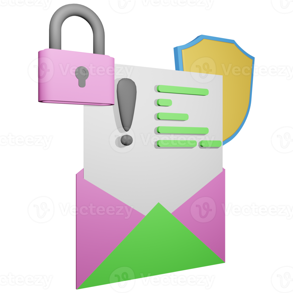 Ilustración 3d del nivel de seguridad para correo electrónico, candado cerrado para sobre png