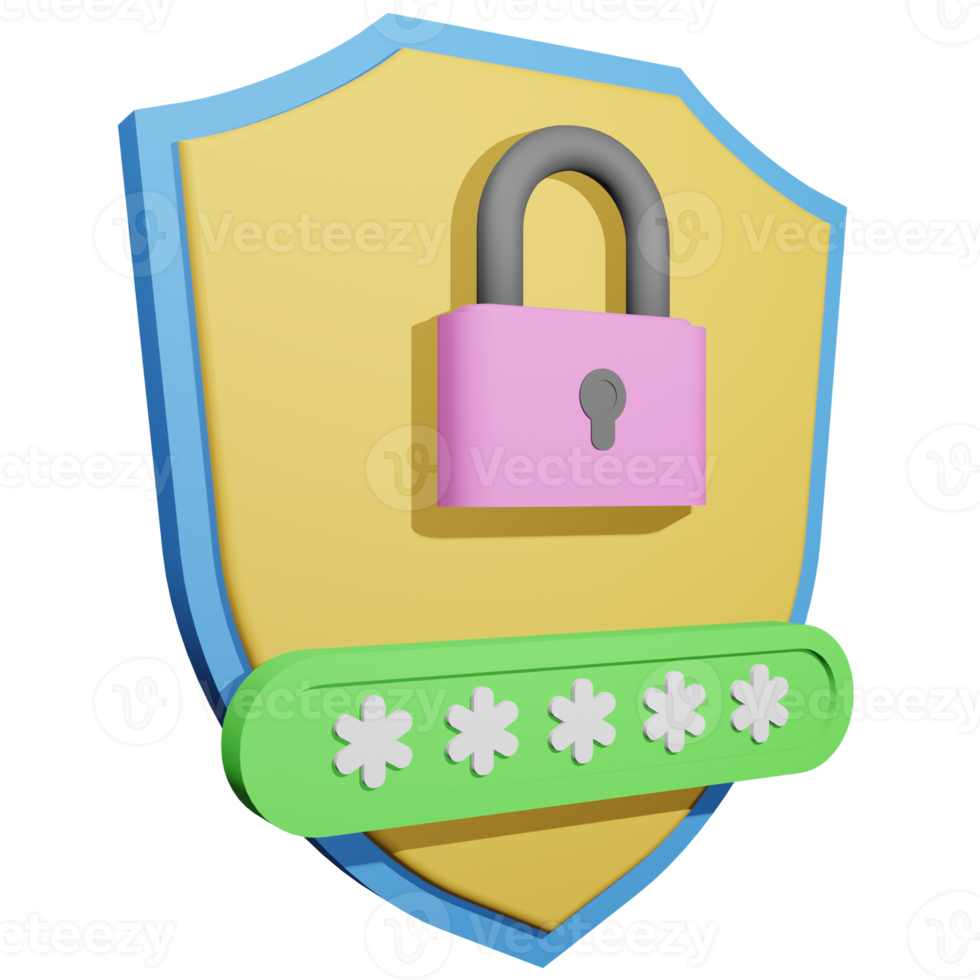 Web banner with 3d render illustration on a smartphone with protection shield and padlock png