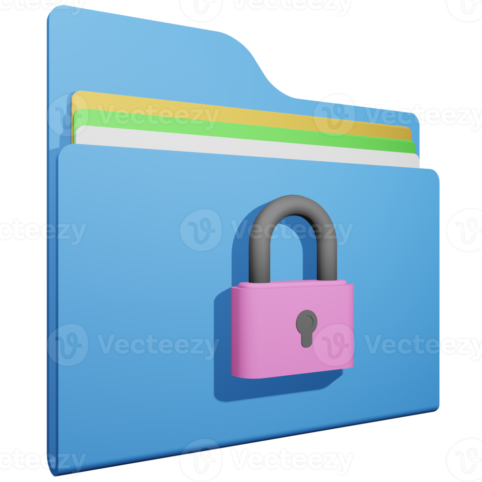 3d illustration of a folder and a padlock for securing files or computer documents png