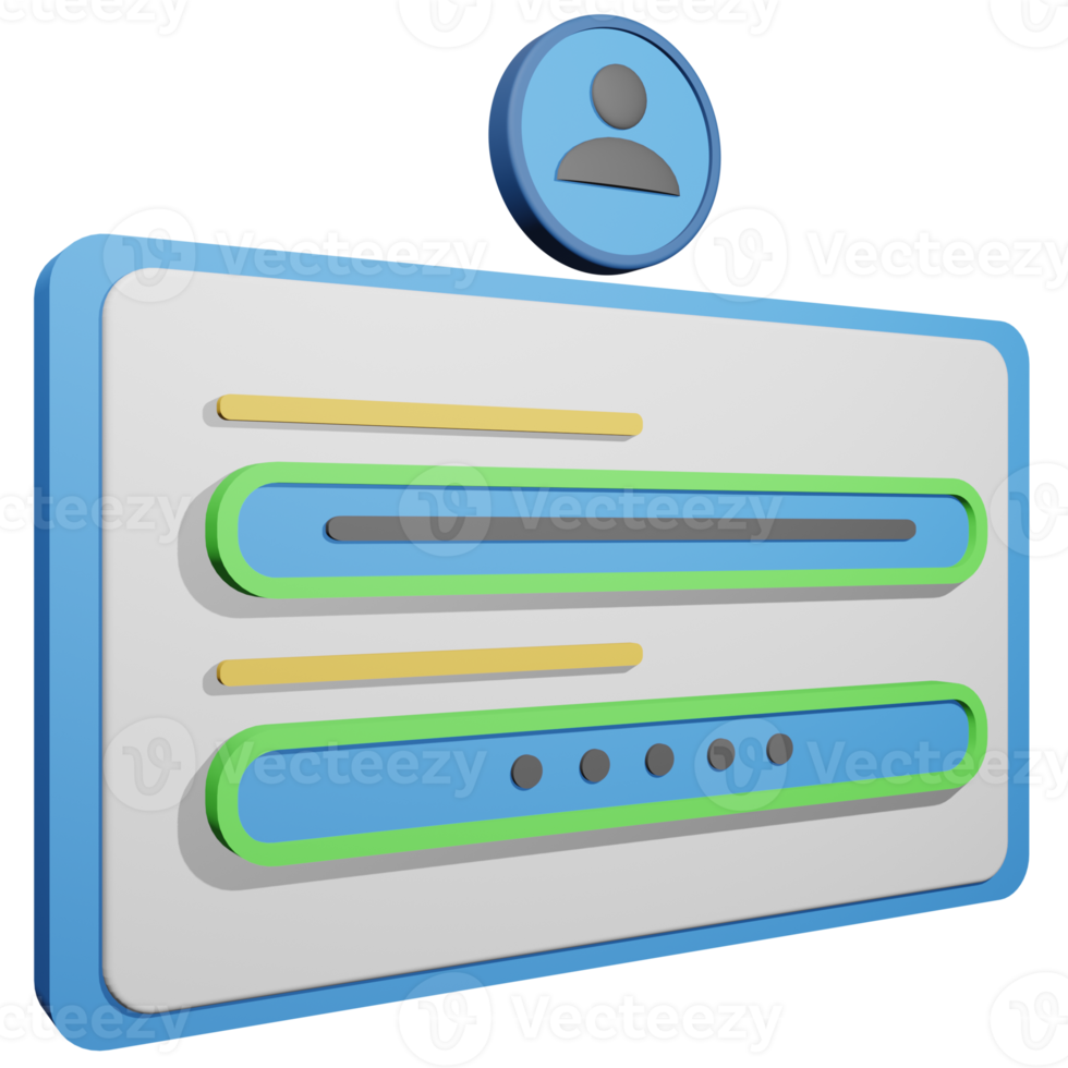 3d illustration of login and password fields for online media png