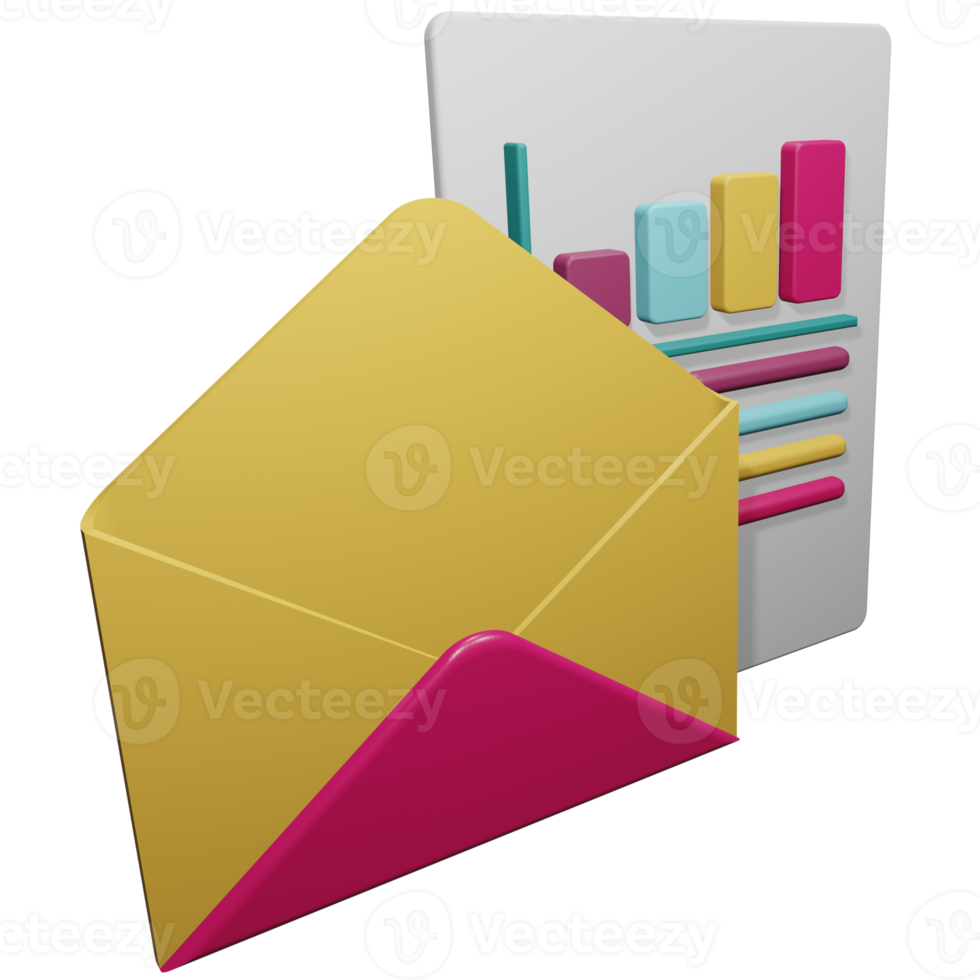 business email showing bar chart, business deal 3d illustration, business email and presentation png