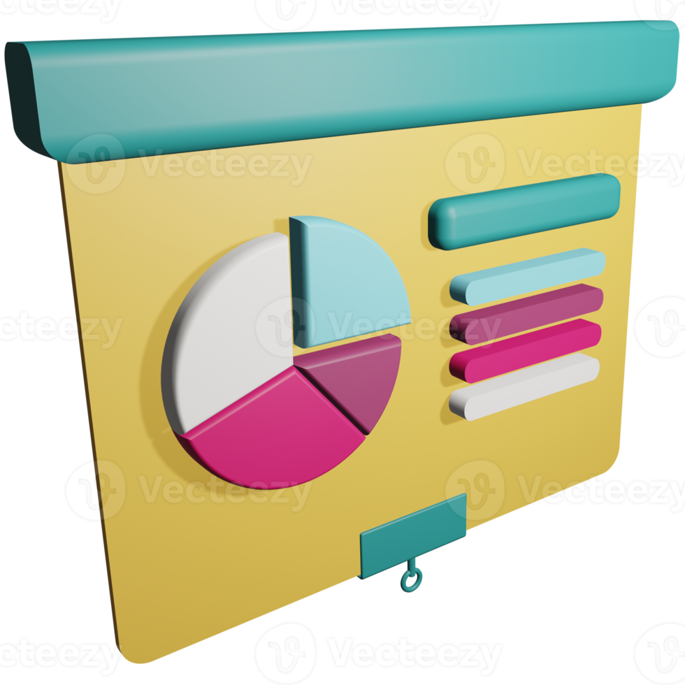 business presentation showing pie chart, 3d illustration of business development in presentation png