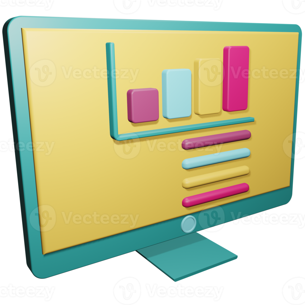 3d illustration of bar chart display on computer screen, business presentation using computer png