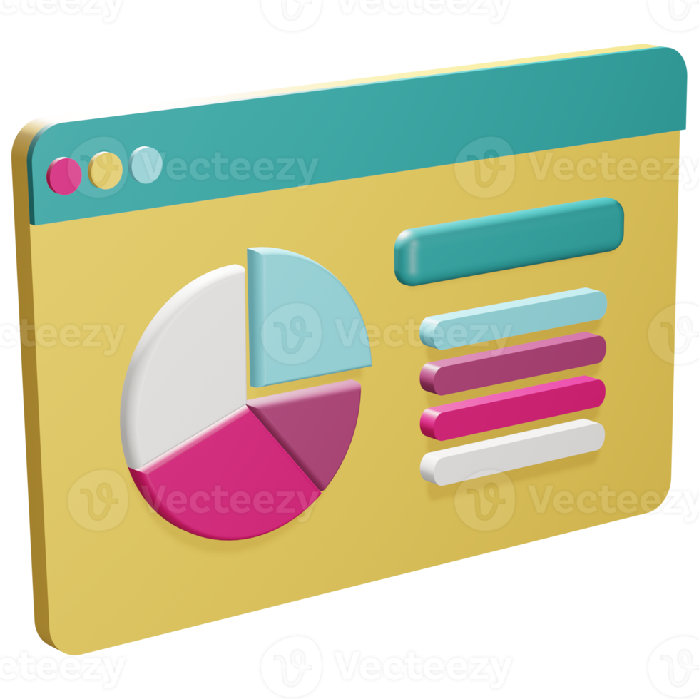 Ilustração 3D de uma tela de computador mostrando um infográfico de apresentação de negócios png