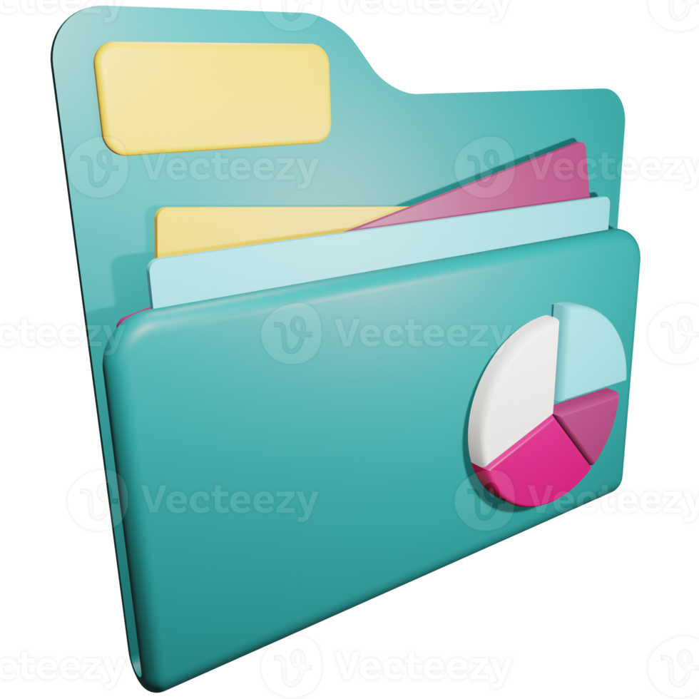 3d illustration of folder and pie chart office presentation png