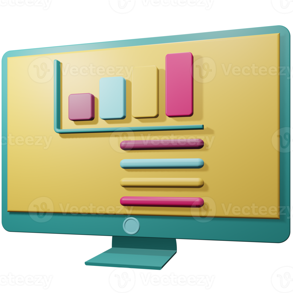 3d illustration of bar chart display on computer screen, business presentation using computer png