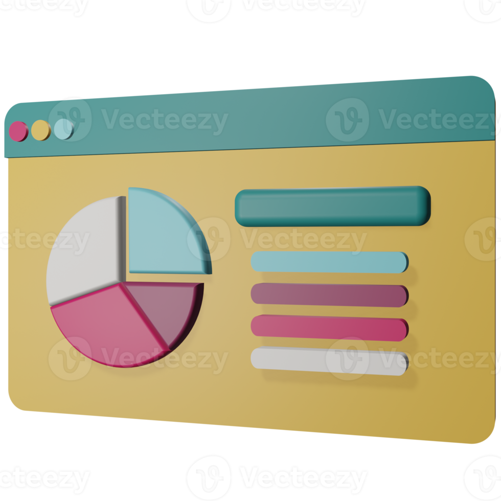 Ilustração 3D de uma tela de computador mostrando um infográfico de apresentação de negócios png