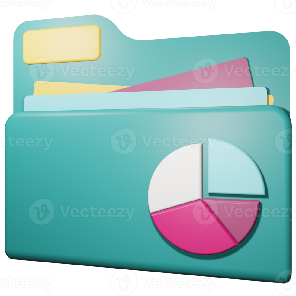 3d illustration of folder and pie chart office presentation png