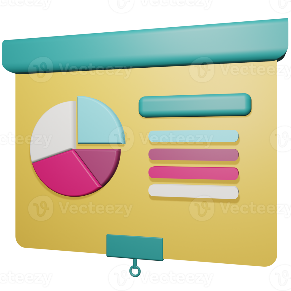 business presentation showing pie chart, 3d illustration of business development in presentation png