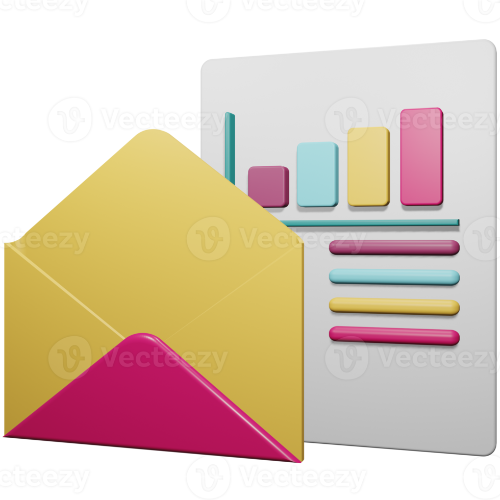 business email showing bar chart, business deal 3d illustration, business email and presentation png