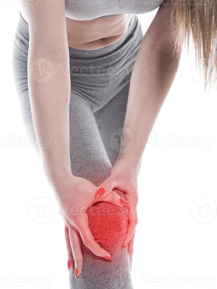 woman holding her painful knee photo