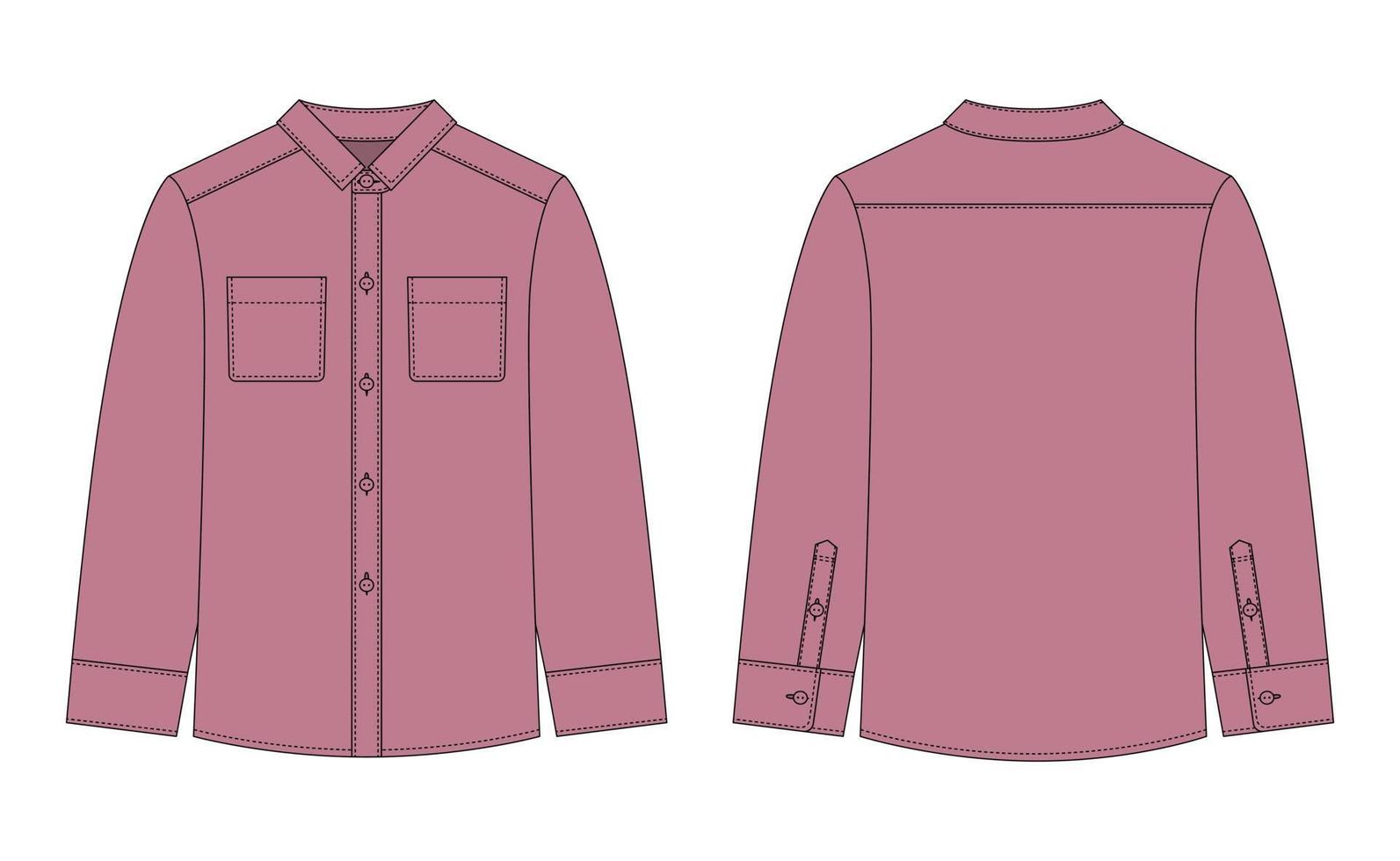 camisa en blanco con dibujo técnico de bolsillos y botones. color pudra. maqueta de camisa casual unisex. vector