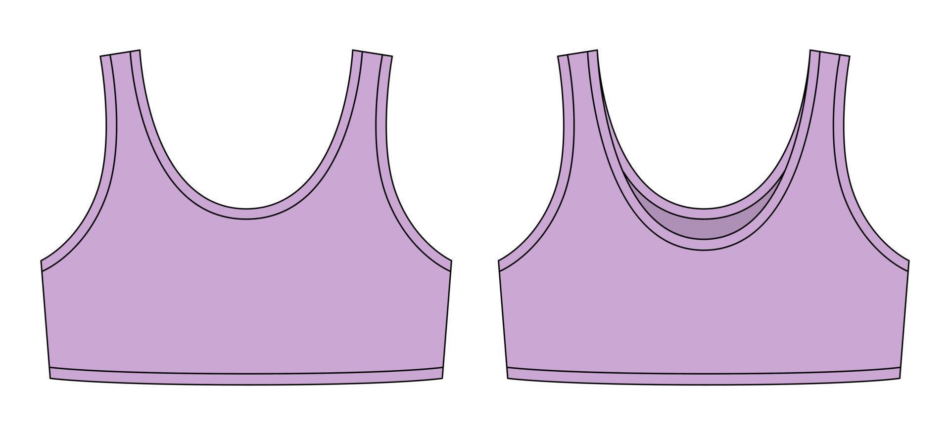 Girl bra technical sketch illustration. Pastel purple color
