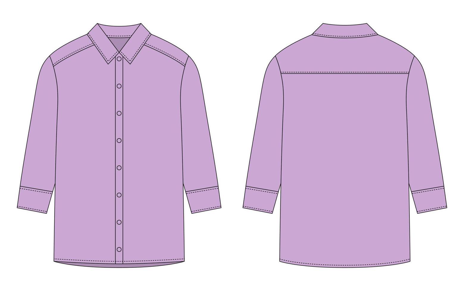 Oversized shirt with long sleeves and buttons technical sketch. Pastel purple color. vector