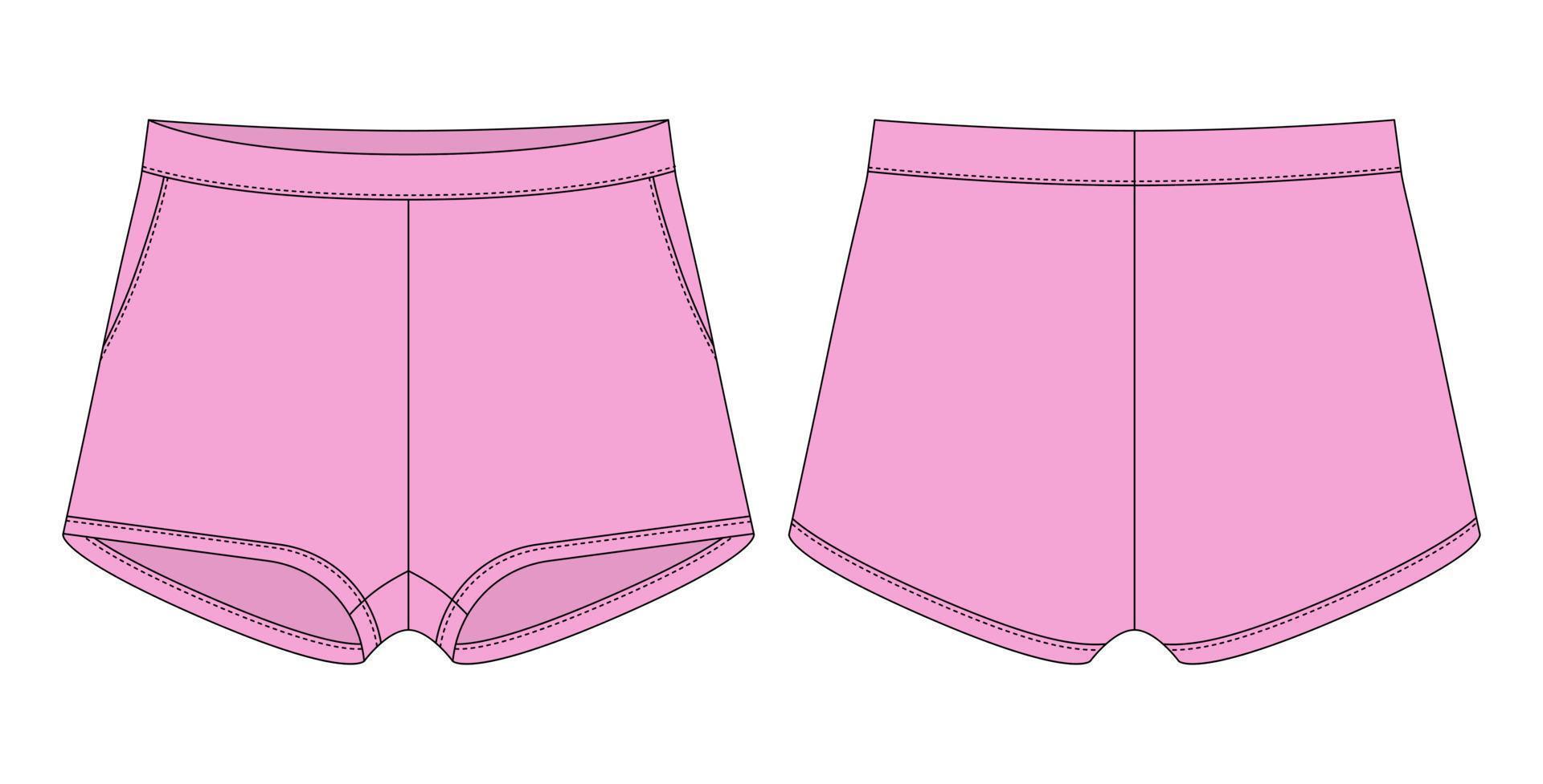 Blank shorts pants technical sketch design template. Pink color. Casual shorts with pockets vector