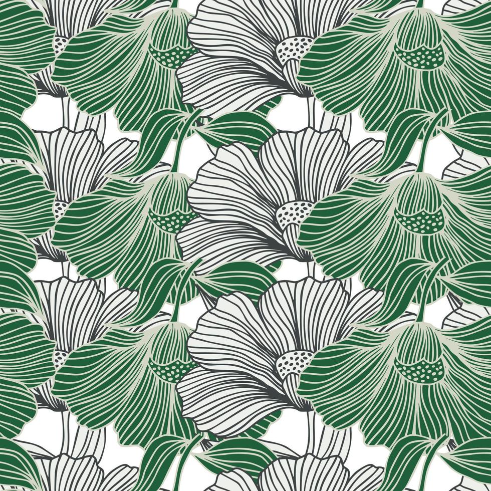 línea floral abstracta de patrones sin fisuras en estilo retro. delicado contorno vintage flor interminable fondo. vector