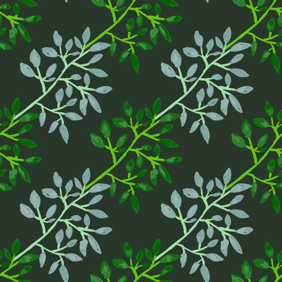 Hand drawn branches with leaves seamless pattern. Botanical sketch background. Decorative forest twig endless wallpaper. vector