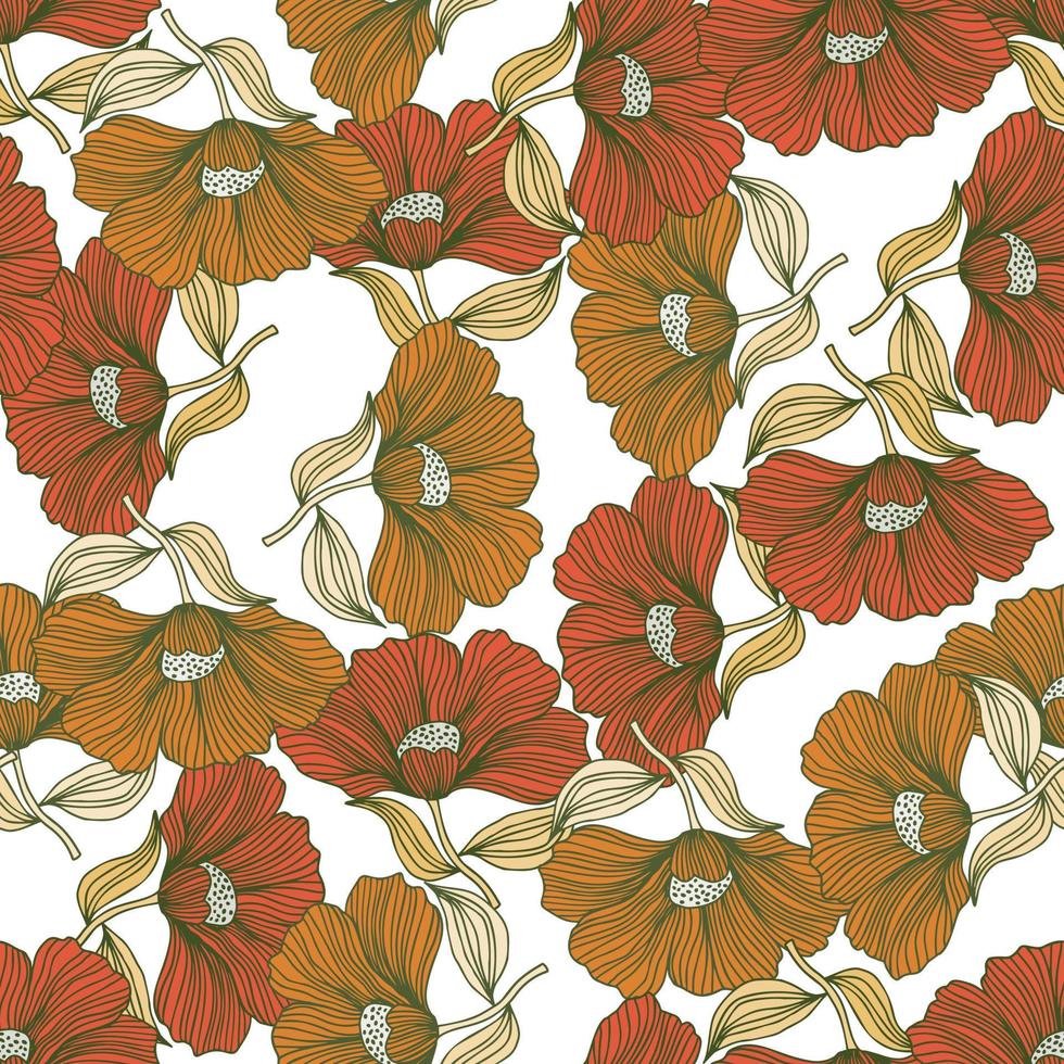 Vintage outline flower endless background. Delicate floral line seamless pattern. vector