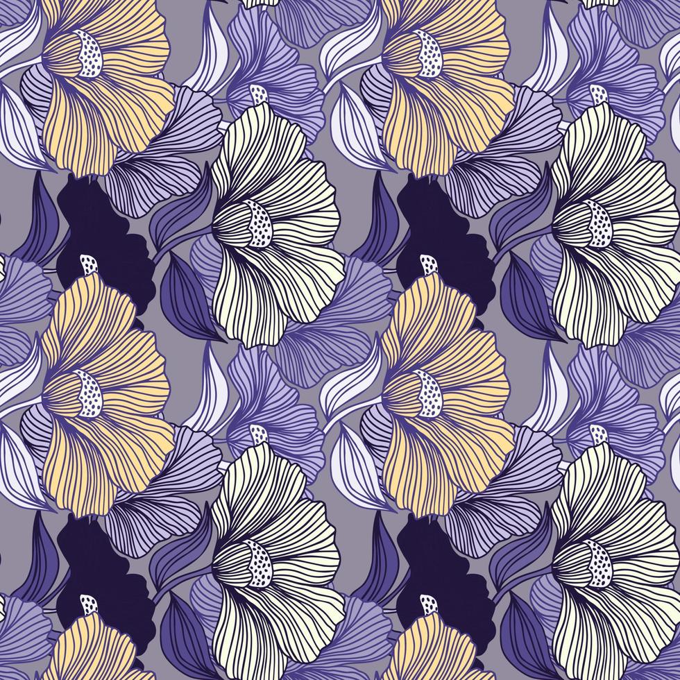 línea de flor abstracta de patrones sin fisuras. fondo sin fin de contorno vintage floral delicado. estilo retro. vector