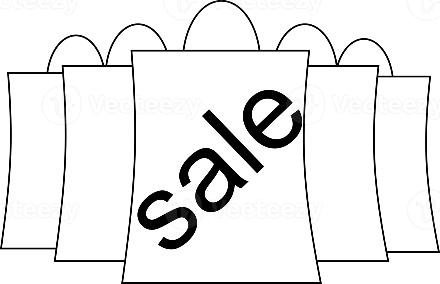 black and white graphic drawing of shopping bags, isolated element png