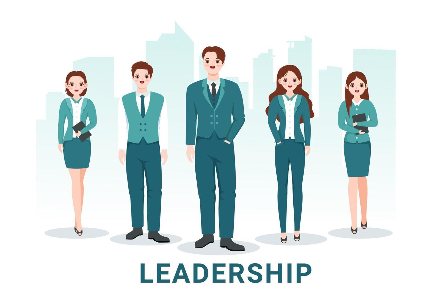 Business Leadership with Businessman Leader Helps the Team to Develop Themselves to Success in Flat Cartoon Hand Drawn Templates Illustration vector