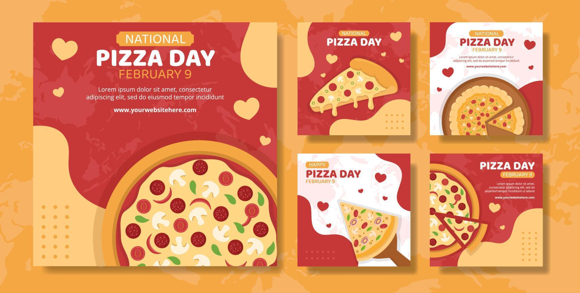 National Pizza Day Social Media Post Flat Cartoon Hand Drawn Templates