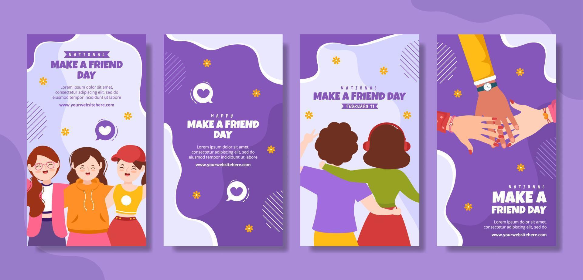 National Make a Friend Day Social Media Stories Flat Cartoon Hand Drawn Templates Illustration vector