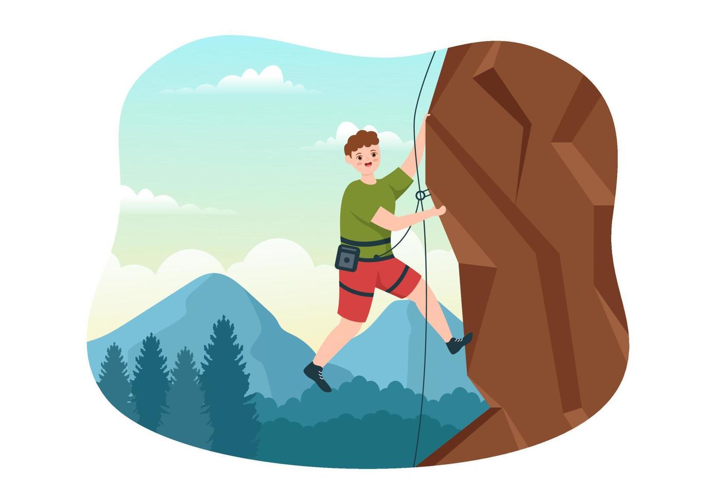 Cliff Climbing Illustration with Climber Climb Rock Wall or Mountain Cliffs and Extreme Activity Sport in Flat Cartoon Hand Drawn Template vector
