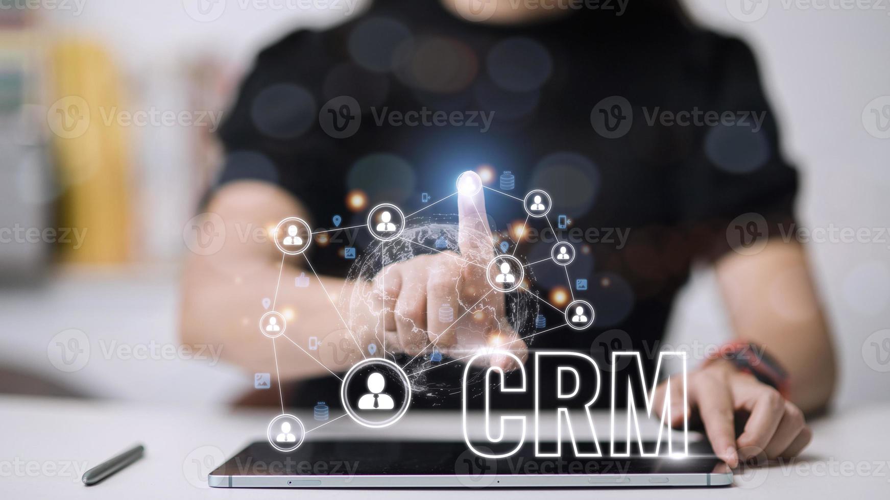 CRM Customer Relationship Management for business sales marketing system concept presented in futuristic graphic interface of service application to support CRM database analysis. photo