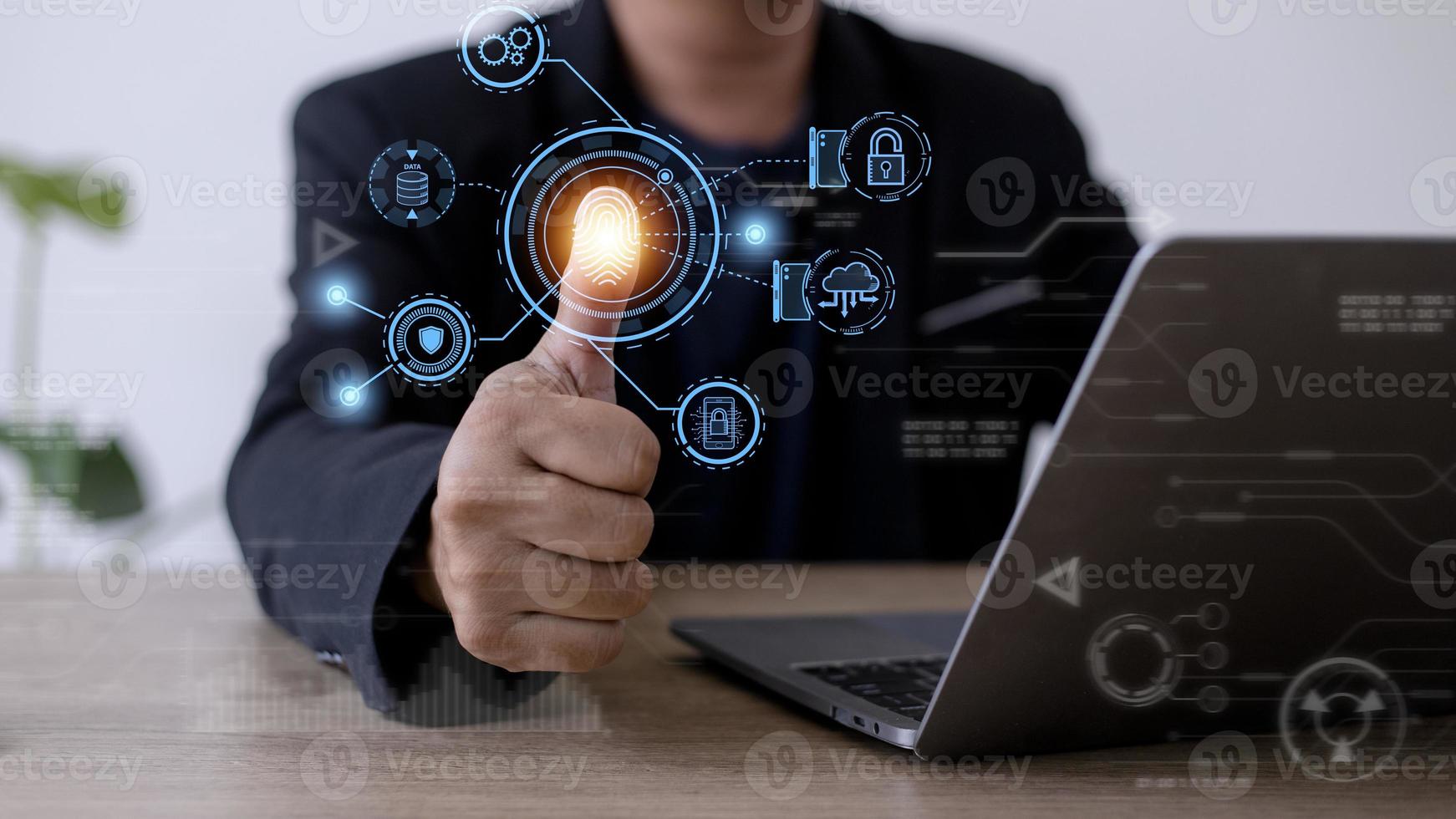 Technology fingerprint scan provides security. digital transformation change management,new technology big data and business process strategy, automate operation, customer service management. photo