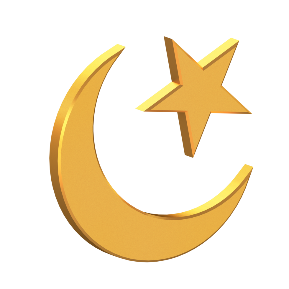 Crescent and Star 3D Icon Isolated with Transparent Background, 3D Rendering png