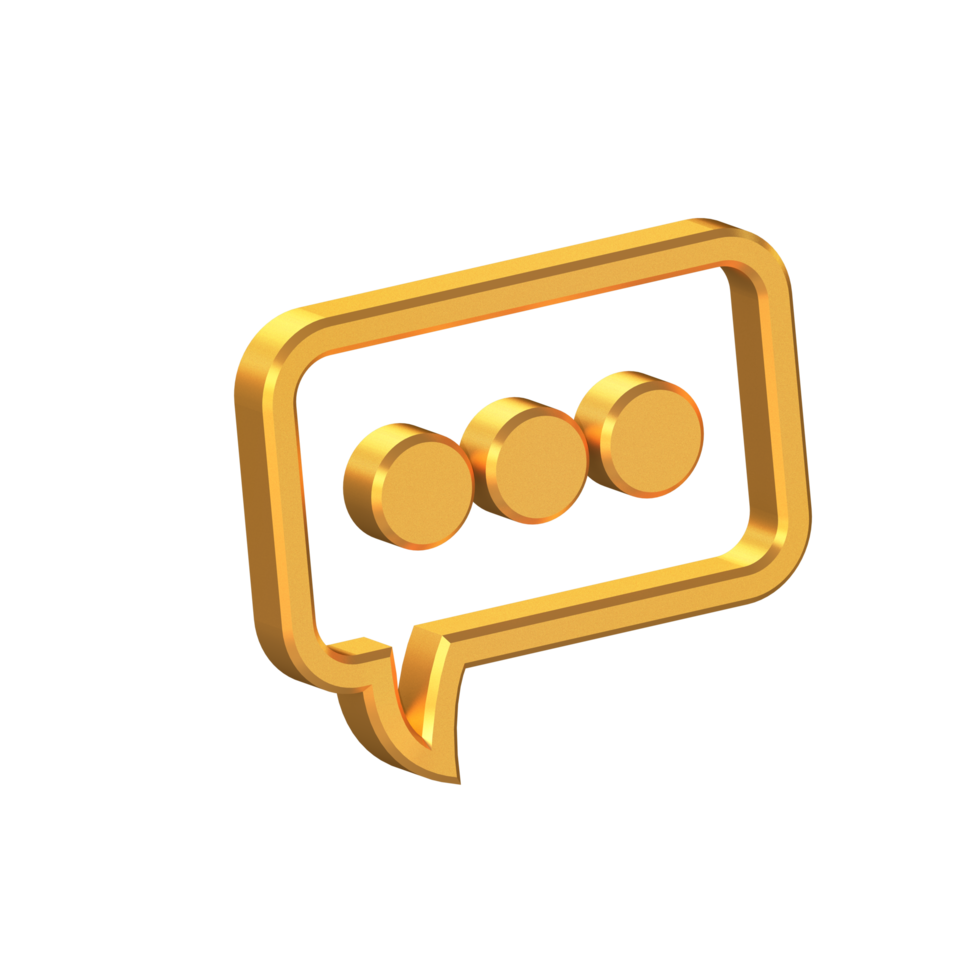 icono de chat aislado con fondo transparente, símbolo de comunicación con textura dorada, representación 3d png