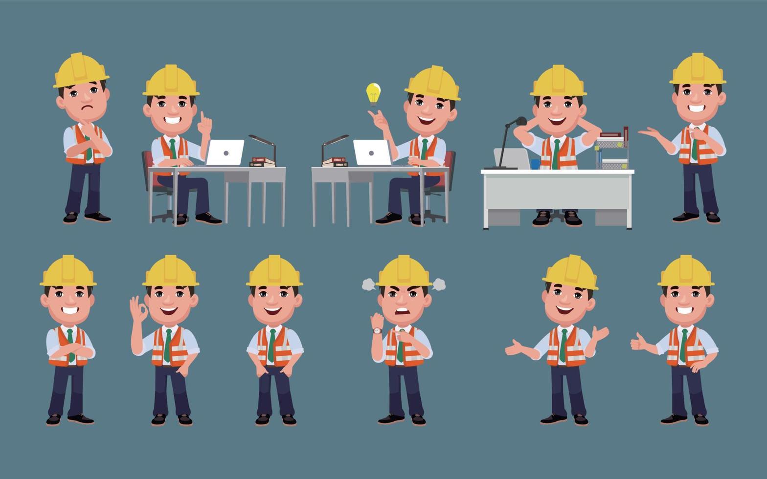 Set of engineer with different poses vector